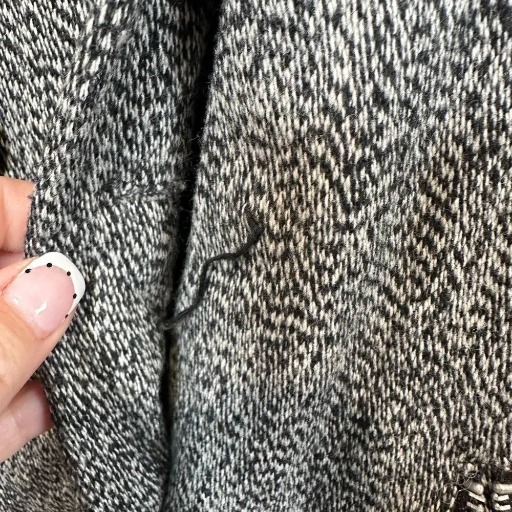 Michael Kors Herringbone Double-Breasted Peacoat Winter Coat Black White Classic